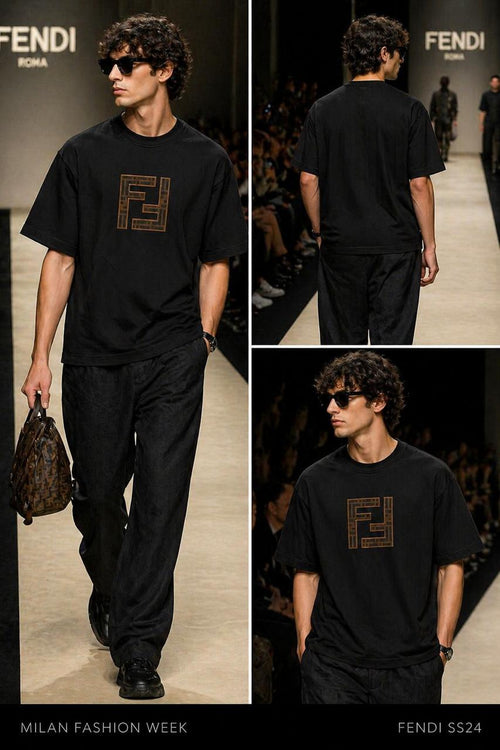 Fendi Design Casual Simple Short Sleeve T-Shirt Unisex Crew Neck Short Sleeve T-shirt,100% Cotton